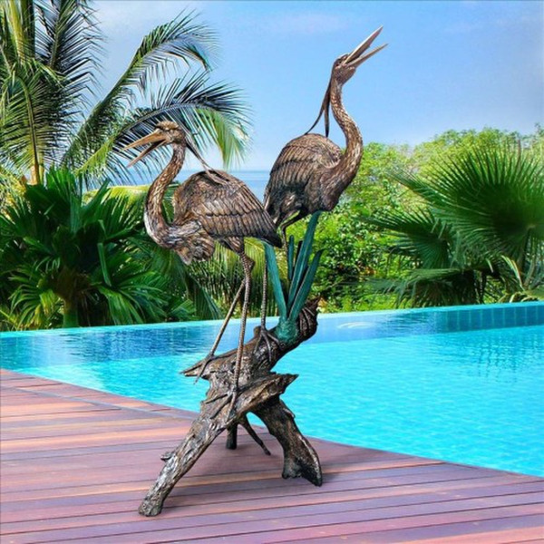 Two Herons on a Log Cast Bronze Garden Statues Elegant Fountain